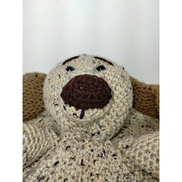 Puppy Lovey Handmade Crochet Tan and Brown  Puppy Security Blanket  15" Wide - Picture 5 of 10